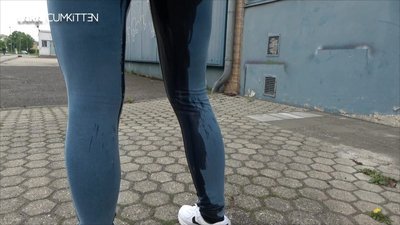 Lara-CumKitten - JEANS und SNEAKER vollgepisst - PUBLIC PISS an der Strasse